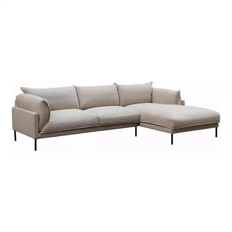 Polyester Linen Blend Sectional Sofa with Stainless Steel Legs Sandy Beige