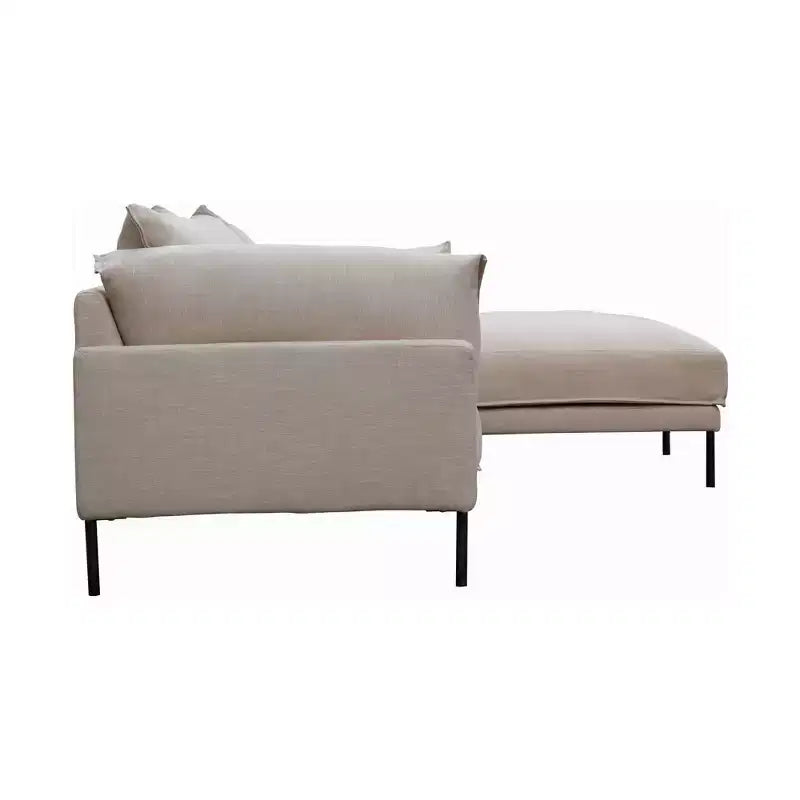 Polyester Linen Blend Sectional Sofa with Stainless Steel Legs Sandy Beige
