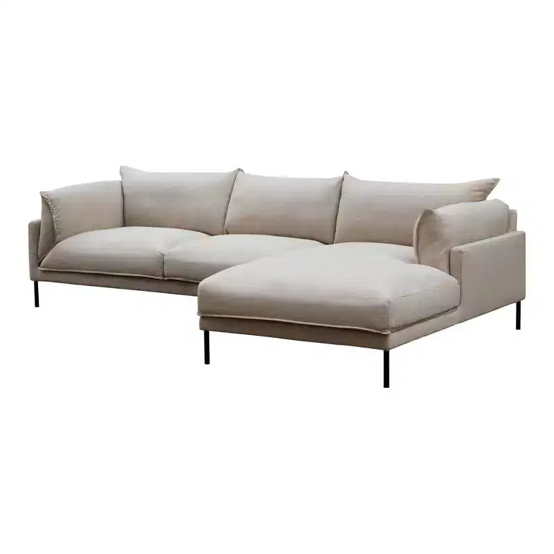 Polyester Linen Blend Sectional Sofa with Stainless Steel Legs Sandy Beige