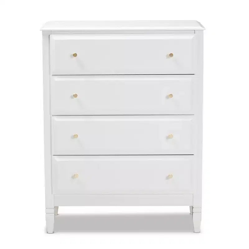 Wood 4-Drawer Bedroom Chest White/Gold 32"