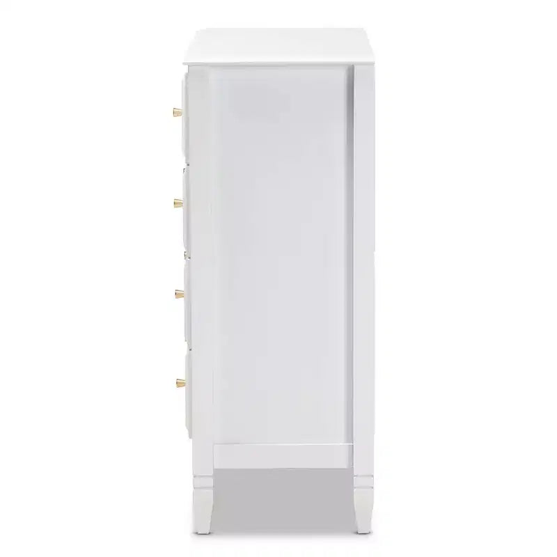 Wood 4-Drawer Bedroom Chest White/Gold 32"