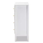 Commode de chambre 4 tiroirs en bois blanc/doré 81 cm