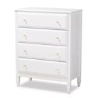 Commode de chambre 4 tiroirs en bois blanc/doré 81 cm