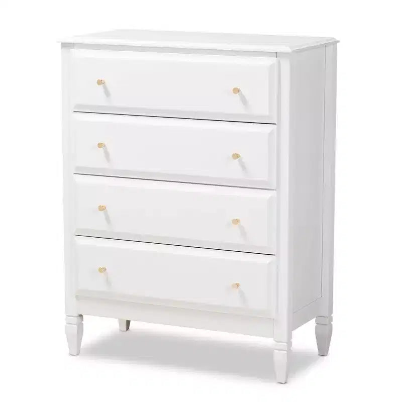 Wood 4-Drawer Bedroom Chest White/Gold 32"