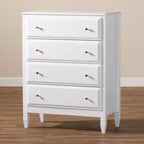 Commode de chambre 4 tiroirs en bois blanc/doré 81 cm