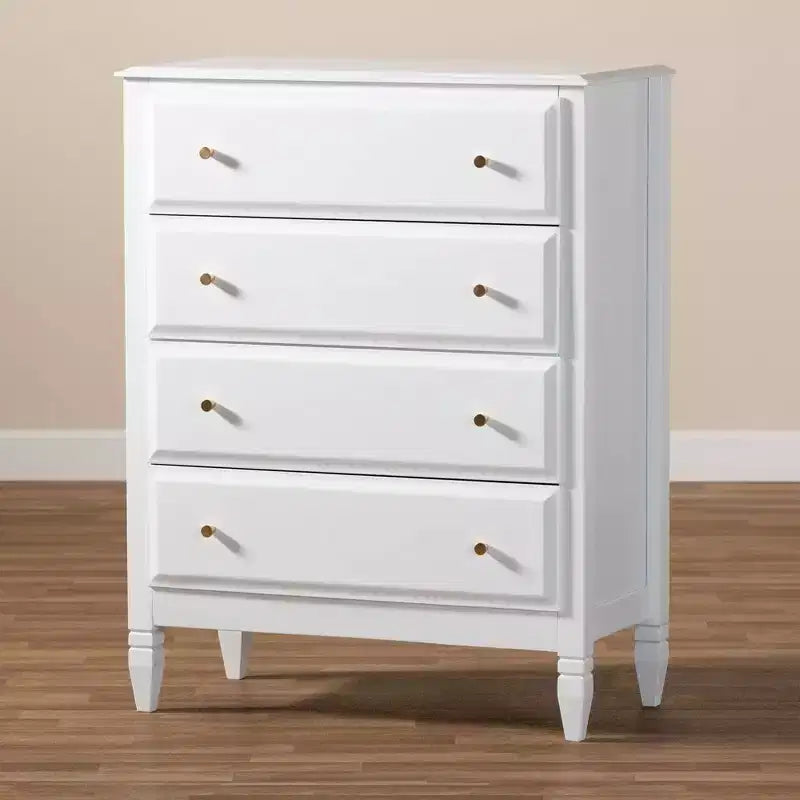 Wood 4-Drawer Bedroom Chest White/Gold 32"