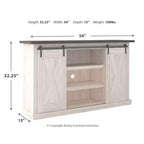 Meuble TV bicolore en bois avec portes coulissantes de grange 137 cm pour téléviseurs jusqu'à 160 cm