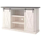 Meuble TV bicolore en bois avec portes coulissantes de grange 137 cm pour téléviseurs jusqu'à 160 cm