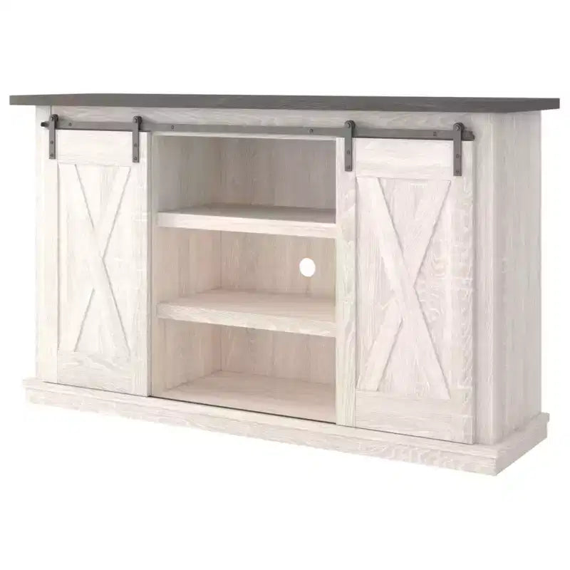 Wood Two-Tone TV Stand with Sliding Barn Doors 54" for TVs up to 63"