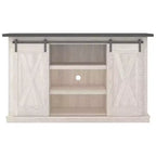 Meuble TV bicolore en bois avec portes coulissantes de grange 137 cm pour téléviseurs jusqu'à 160 cm