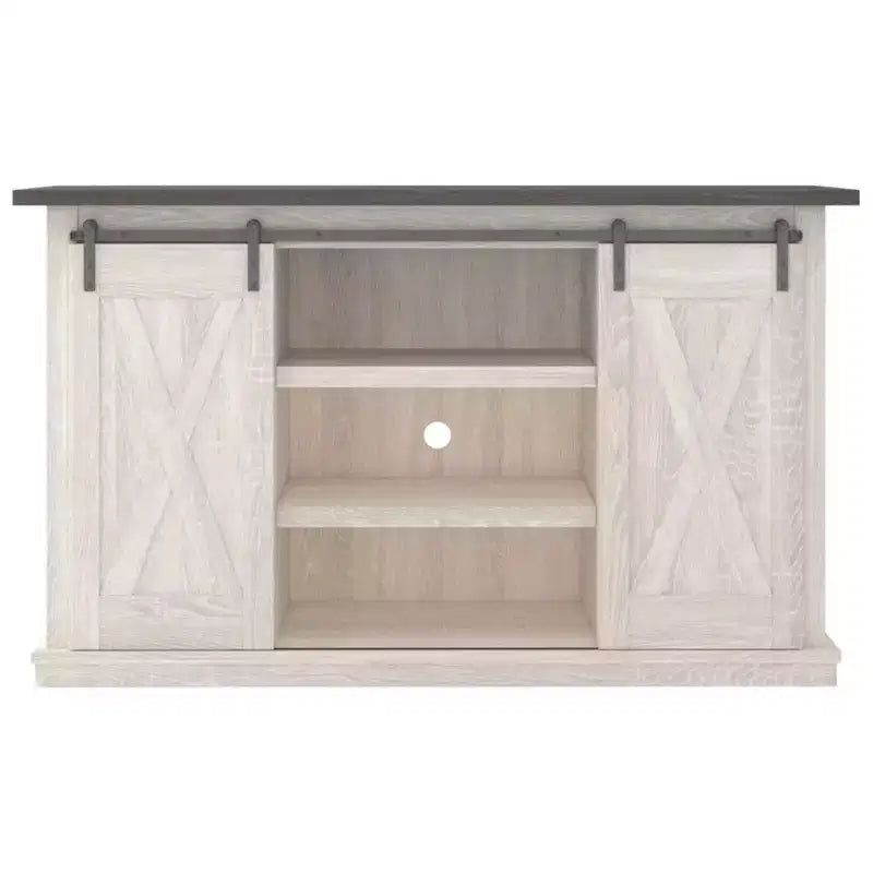 Wood Two-Tone TV Stand with Sliding Barn Doors 54" for TVs up to 63"