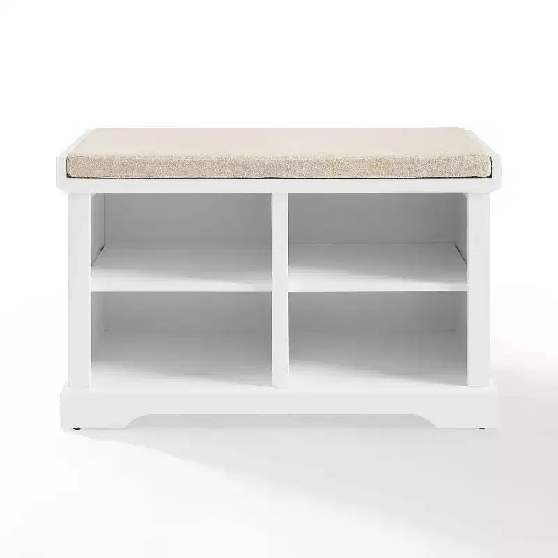 Wood and Linen Entryway Storage Bench with Shoe Cubbies White