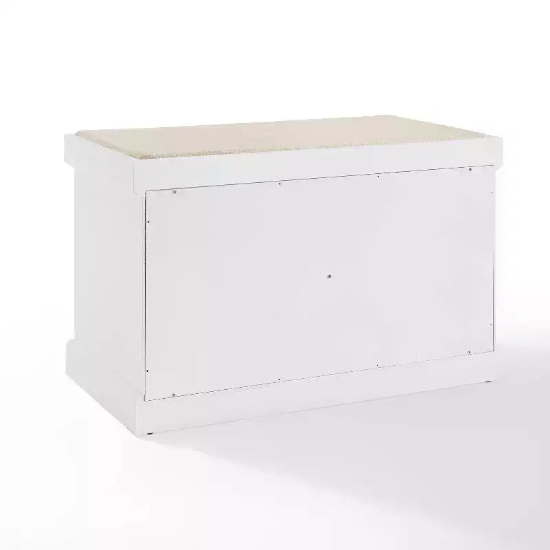 Wood and Linen Entryway Storage Bench with Shoe Cubbies White