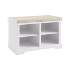 Banc de rangement d'entrée en bois et lin avec compartiments à chaussures Blanc