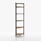 24/7 Shop At Home 63.75" Beeme 5 Tier Corner Bookshelf Sand Black/Light Pure Copper: Industrial Style MDF Storage