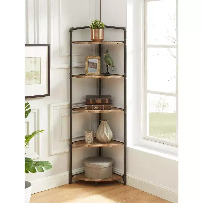 MDF and Metal 5-Tier Corner Bookshelf 63.75"