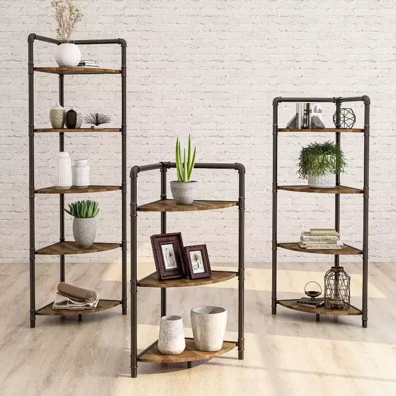 MDF and Metal 5-Tier Corner Bookshelf 63.75"