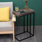 Table d'appoint en forme de C en bois massif et acier Brun rustique