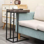 Table d'appoint en forme de C en bois massif et acier Brun rustique