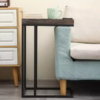 Table d'appoint en forme de C en bois massif et acier Brun rustique