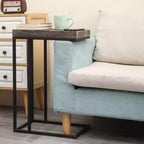 Table d'appoint en forme de C en bois massif et acier Brun rustique