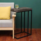 Table d'appoint en forme de C en bois massif et acier Brun rustique