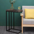 Table d'appoint en forme de C en bois massif et acier Brun rustique