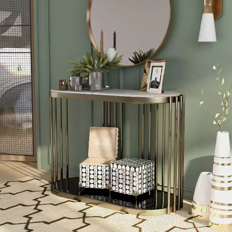 Steel and Faux Marble Entryway Console Table Antique Brass 42"