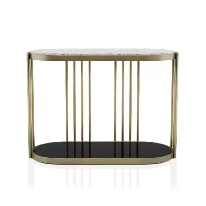 Steel and Faux Marble Entryway Console Table Antique Brass 42"
