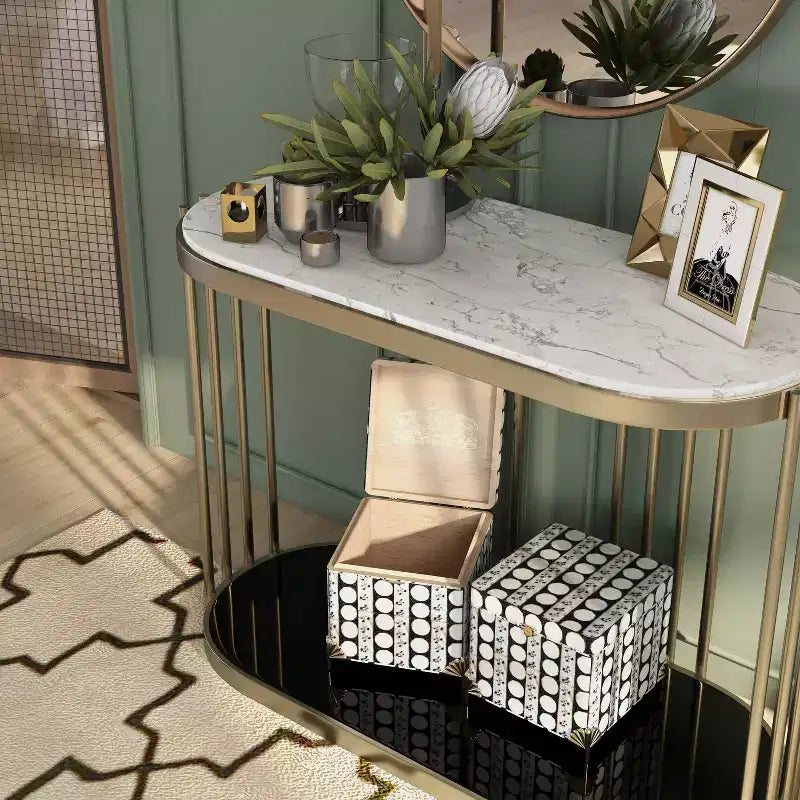 Steel and Faux Marble Entryway Console Table Antique Brass 42"