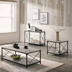 Table basse en métal et bois avec étagère inférieure Noir/Gris