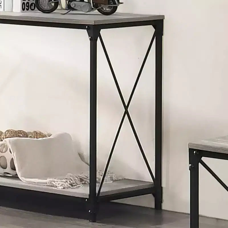 Metal and Wood Sofa Table with Lower Shelf Black/Gray