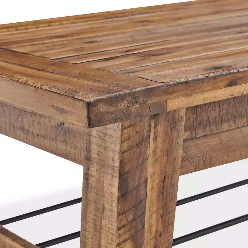 Solid Acacia Wood Coffee Table and 2 End Tables Set 48" Dark Brown