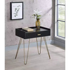 Table d'appoint avec tiroir de rangement, accents en bois et chrome 23,5"