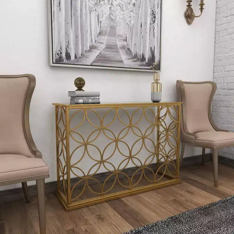 Iron and Mirror Console Table Gold 47"