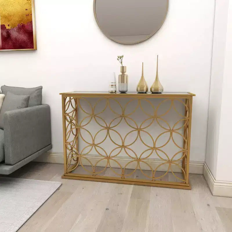 Iron and Mirror Console Table Gold 47"
