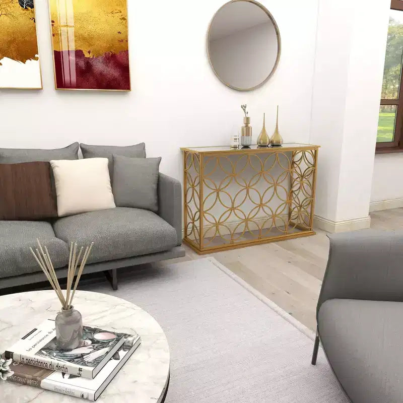 Iron and Mirror Console Table Gold 47"