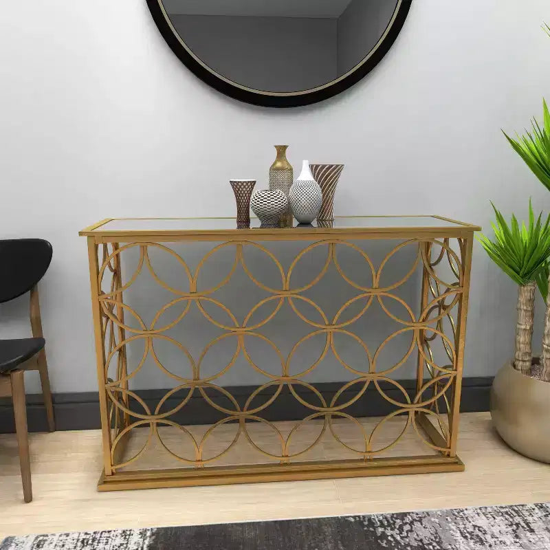 Iron and Mirror Console Table Gold 47"
