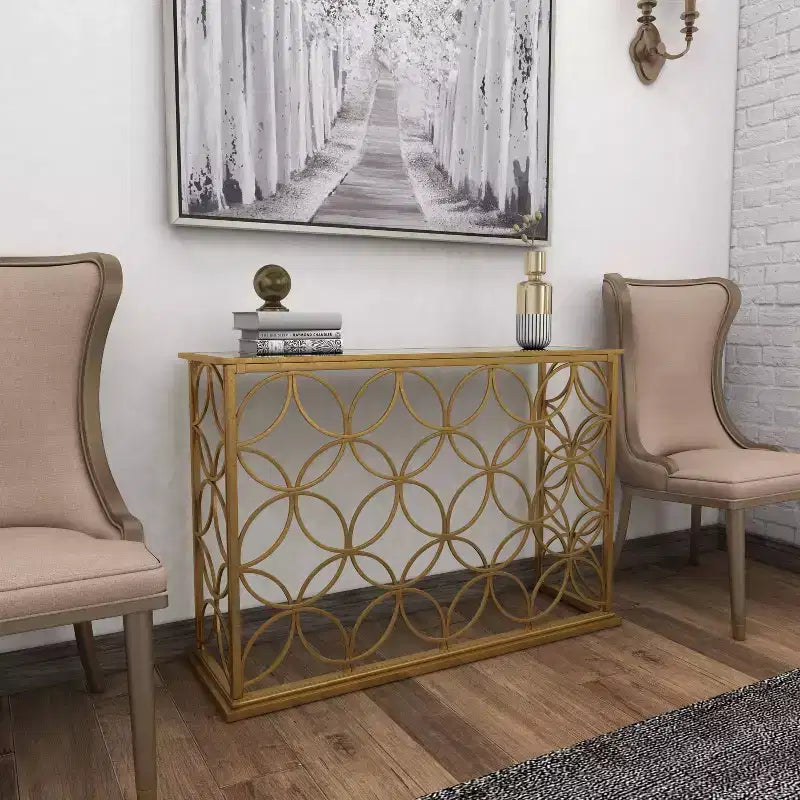 Iron and Mirror Console Table Gold 47"