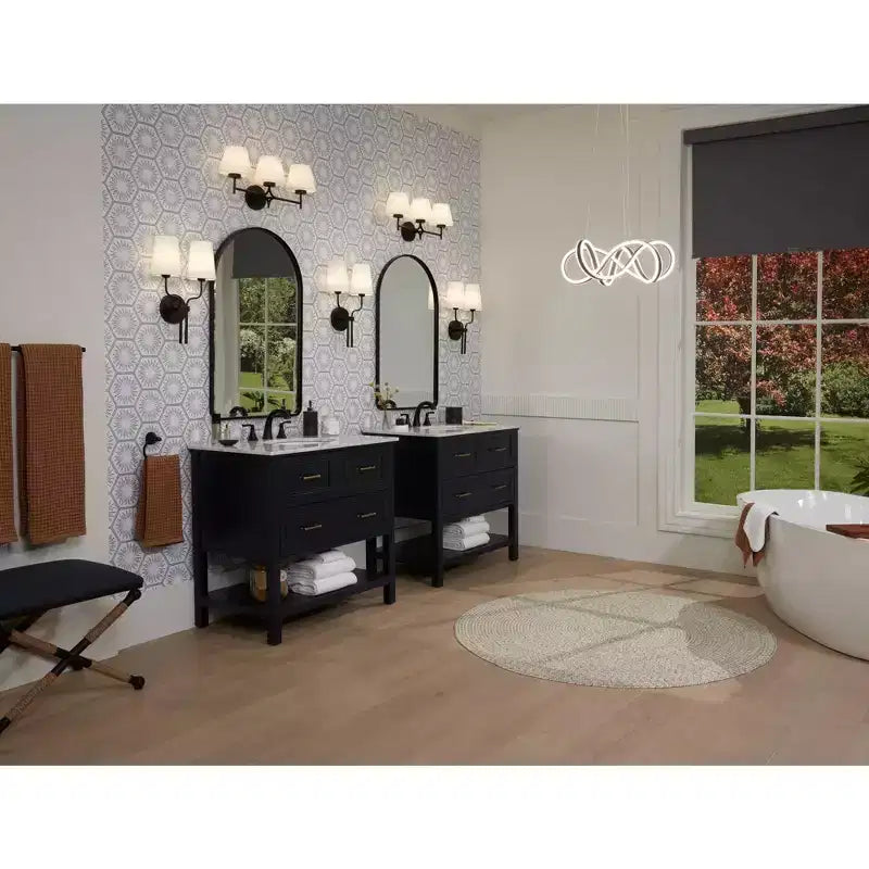 Metal Arch Wall Mirror with Matte Black Frame 24"