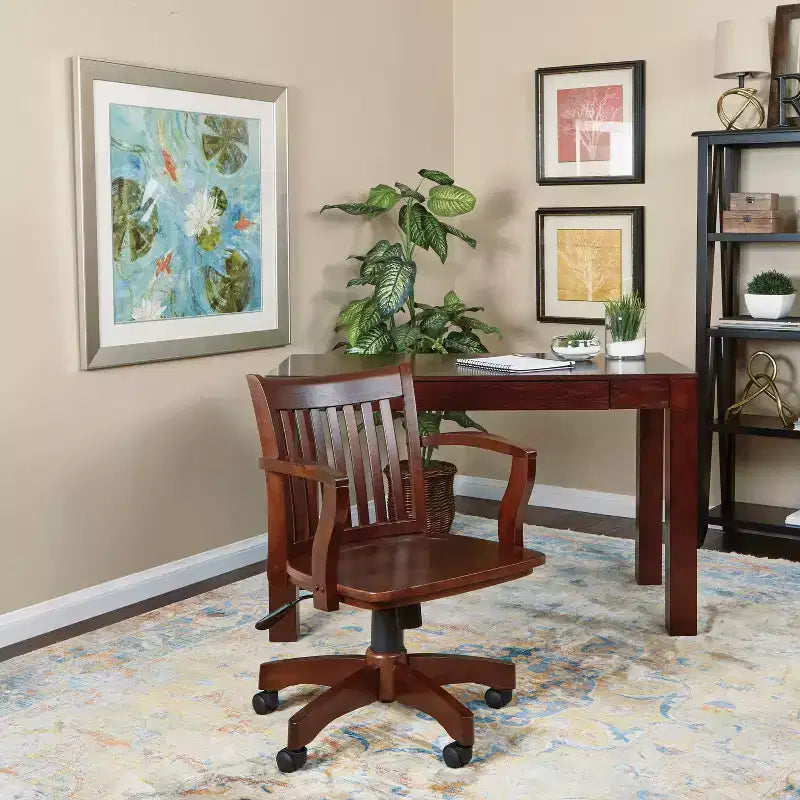 Wood Swivel Banker's Desk Chair 18"