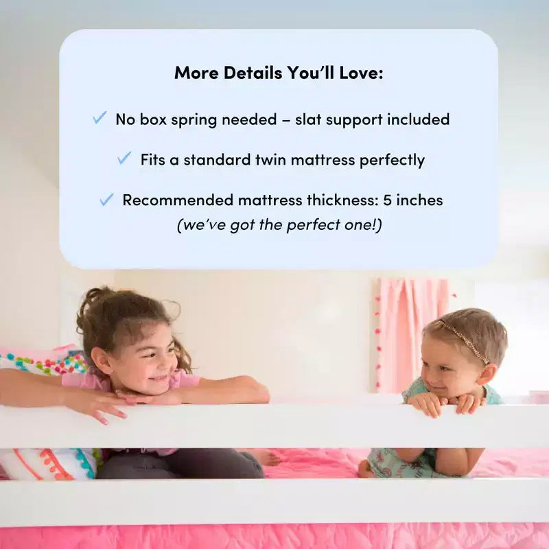 Pine Wood Twin over Twin Low Bunk Bed with Cotton Curtains 50"