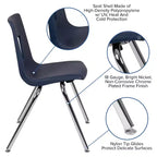 Chaise d'école empilable en polypropylène à dossier ouvert de 18 po