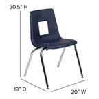 Chaise d'école empilable en polypropylène à dossier ouvert de 18 po