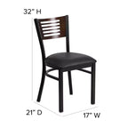 Chaise de salle à manger à dossier en lattes métalliques et siège en vinyle
