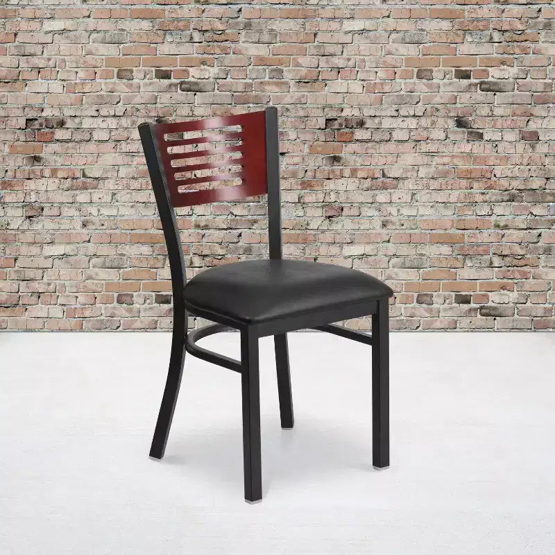 Metal Slat Back Dining Chair with Vinyl Seat