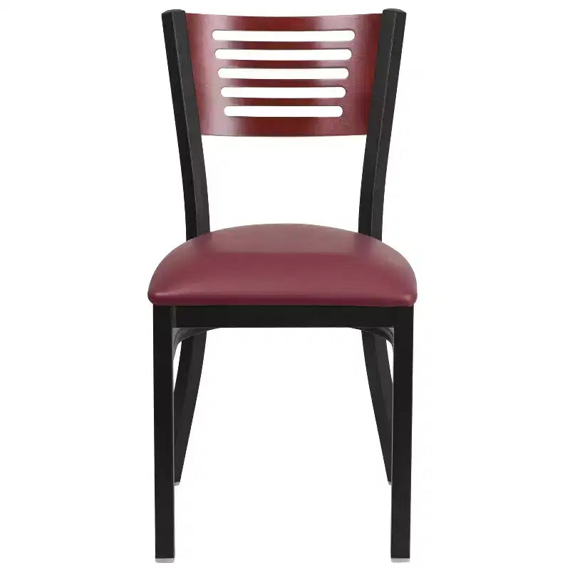 Metal Slat Back Dining Chair with Vinyl Seat