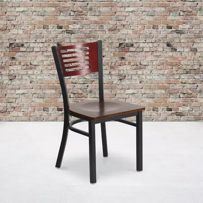 Metal Slat Back Dining Chair with Vinyl Seat