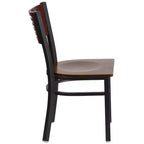 Chaise de salle à manger à dossier en lattes métalliques et siège en vinyle