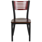 Chaise de salle à manger à dossier en lattes métalliques et siège en vinyle